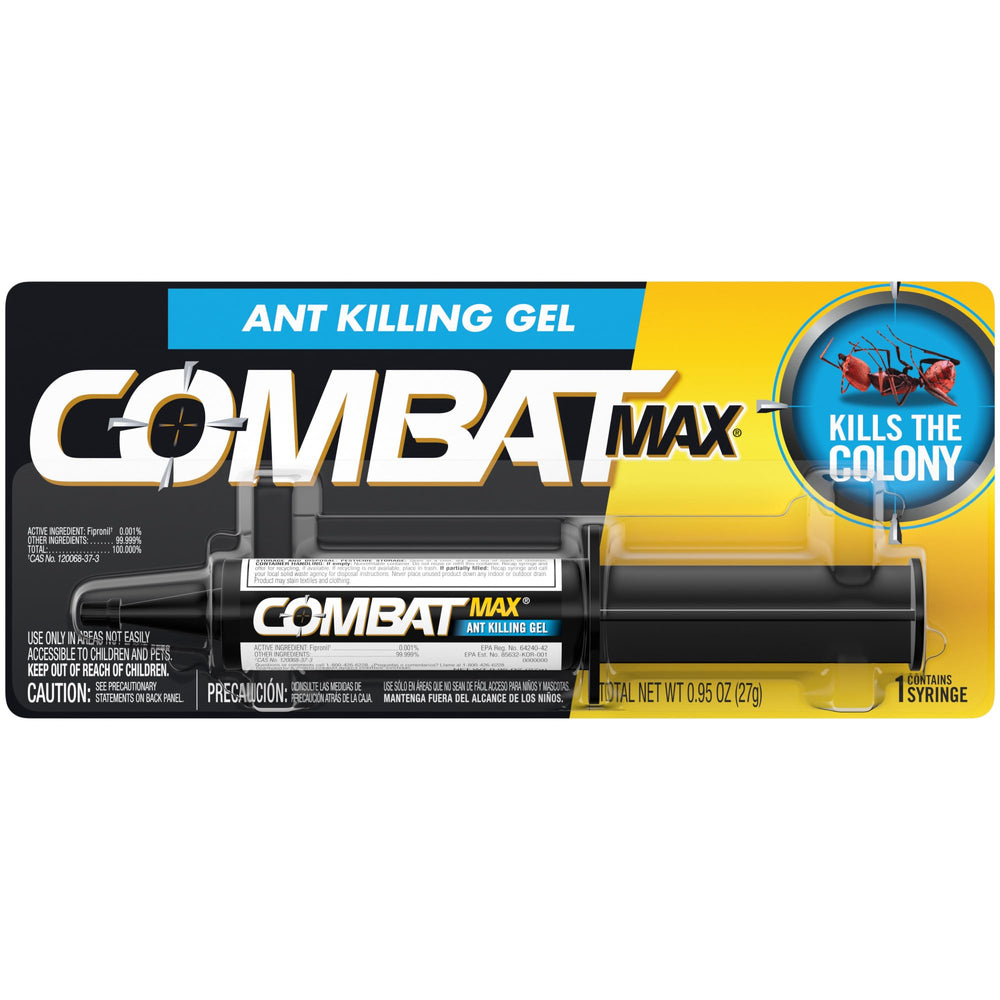 Combat Max Ant Killing Gel syringe ready for targeted bait application.