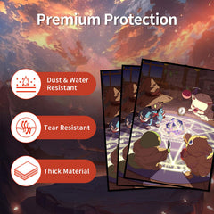 Comdek00 MTG sleeves, Fantasy Family, side view highlighting smooth shuffle feel and anti-glare finish.