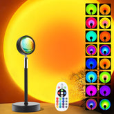 Comfamoli Sunset Lamp projects warm rainbow hues on walls for cozy ambiance.