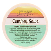 Comfrey Salve jar front view for natural skin nourishment after activity.