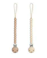 Comfy Cubs pacifier clip beige front view, BPA-free silicone