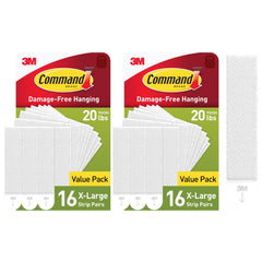 Command XL heavyweight strips provide damage-free 20-pound holding on smooth surfaces.