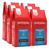 Community Coffee Breakfast Blend six-pack bags ready for home brewing.
