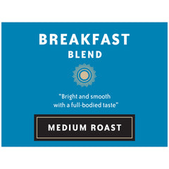 Brewed cup of Breakfast Blend with honey and hazelnut hints.