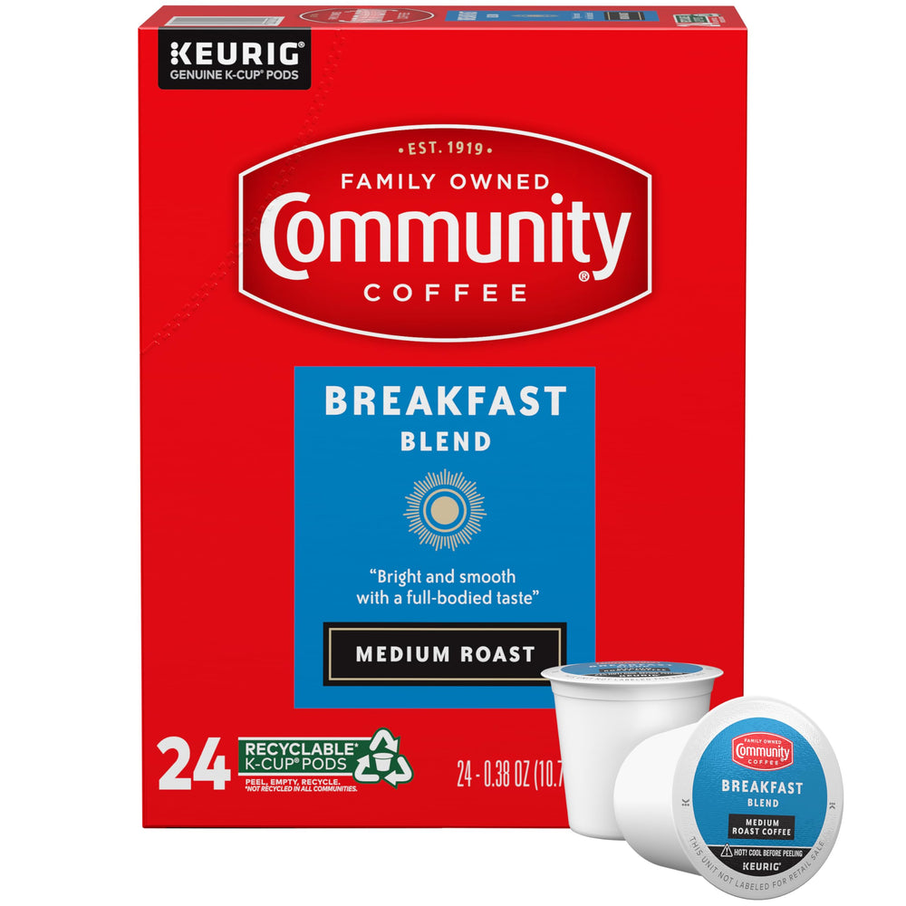 Community Coffee Breakfast Blend pod front, ideal for quick morning brew.