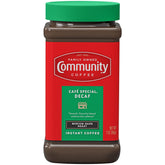 Community Coffee Cafe Special Decaf jar front shows smooth medium-dark roast aroma.