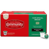 Community Coffee Café Special Decaf pods in a box for easy, consistent morning brews.