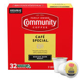 Community Coffee Cafe Special K-Cup box with 32 pods for cafe-style coffee at home.