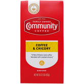 Community Coffee Coffee and Chicory bag front shows bold roast for café au lait