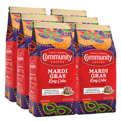 Community Coffee Mardi Gras King Cake ground coffee pack ready for drip brewing