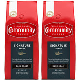 Community Coffee Signature Blend 2-pack ground coffee bags ready for home brewing.