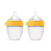 Comotomo Gen2 5oz bottle in yellow with true slow-flow nipple for calm feeding.