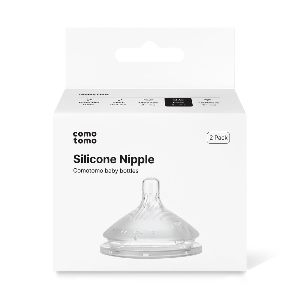 Comotomo Gen 2 fast flow nipple 2-pack front view supports growing appetites.