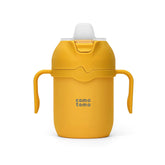 Comotomo Toddler Tumbler yellow insulated body keeps drinks cool on the go.