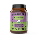 Complete Natural Products milk thistle capsules front view, organic and pure.