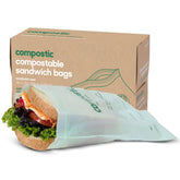 Compostic bags packaging and label highlight compostable materials for eco-friendly storage