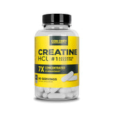 CON-CRET Creatine HCl capsules in a bottle for portable daily energy support.