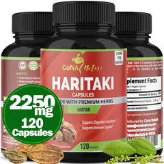 Cona Nature Haritaki capsules on bottle, supporting digestive balance and daily wellness.