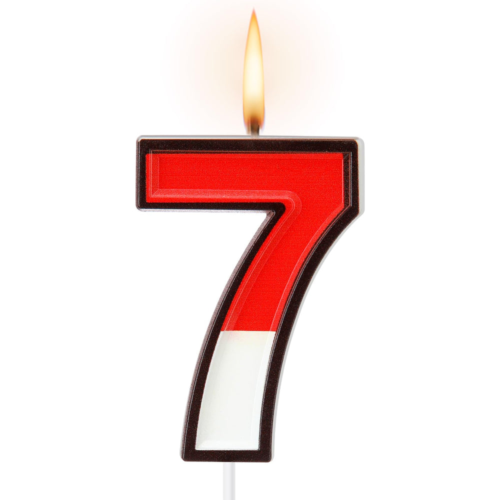 Conelist cartoon cake candle number 7 in red and white for playful birthday decorations.