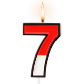 Conelist cartoon cake candle number 7 in red and white for playful birthday decorations.