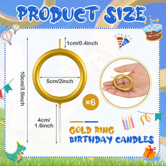 Conelist six-pack gold ring candles with bases for cake decoration.