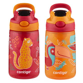 Contigo Aubrey kids water bottle front view with cheetahs and toucans for easy hydration.