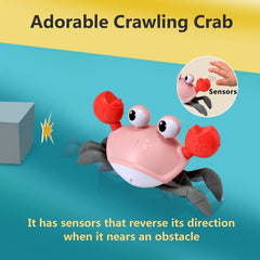 Control Future pink crawling crab demonstrates dynamic movement during tummy time