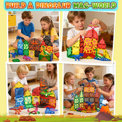 Coodoo magnetic tiles with volcano scene boost fine motor skills through stacking.