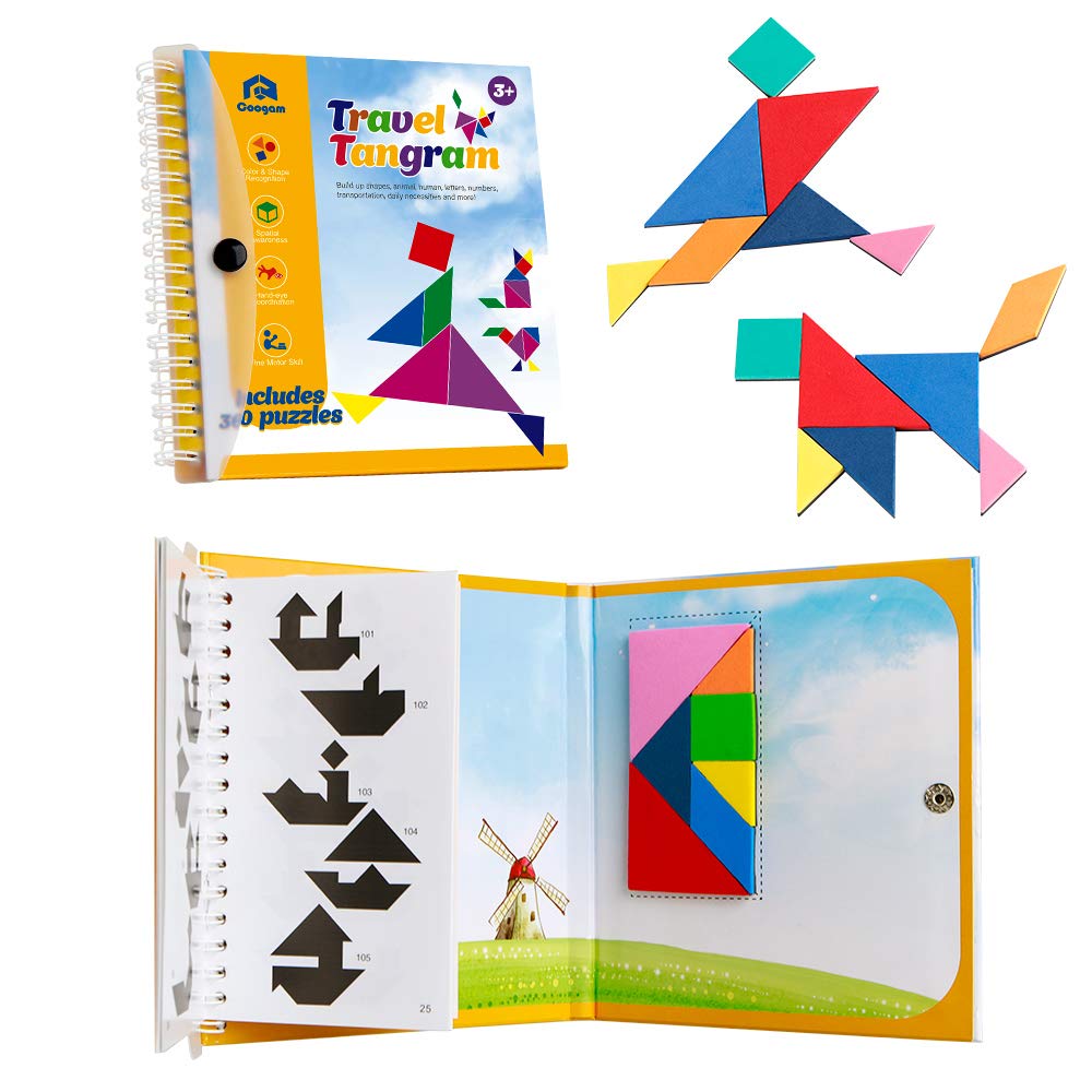 Coogam Travel Tangram puzzle cover showing a portable brain teaser for on-the-go play