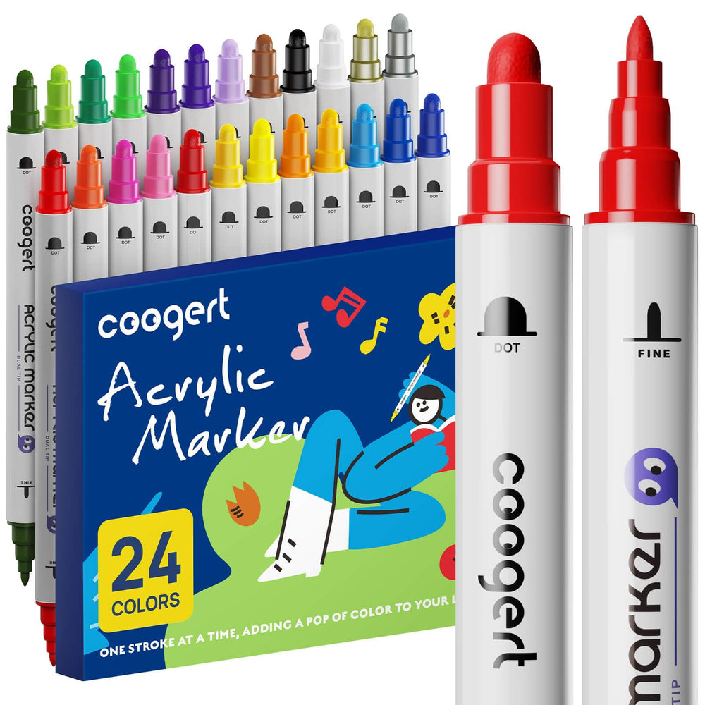 Coogert 24 paint pens dot-tip in action for bold craft strokes