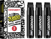 Coogert 3Pcs black jumbo poster markers with 15mm cap for bold, quick-drying lines.