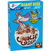 Cookie Crisp giant-size box shown for convenient family breakfast.