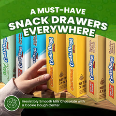Cookie Dough Bites 3-pack packaging emphasizes shareability for movie nights and gatherings.