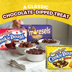 Cookie Dough Bites for movie night in theater-style packaging invites easy group snacking.