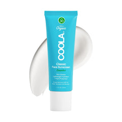 COOLA Organic Face Sunscreen SPF 30 bottle with quick absorption and light finish.