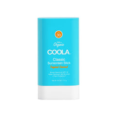 COOLA Organic Face Sunscreen SPF 30 stick with tropical coconut scent protects outdoors.