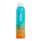 COOLA organic SPF 30 spray bottle shows quick, even coverage with a light feel