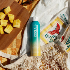 COOLA SPF 30 water-resistant spray with up to 80 minutes protection.