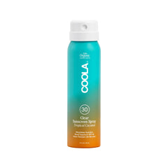COOLA Organic Sunscreen SPF 30 spray bottle in front for daily protection.