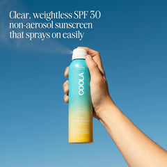 COOLA sunscreen spray mist that works even when held upside down.