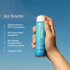 COOLA water-resistant SPF 50 spray ready for beach and swim days