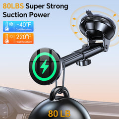 Coolpow MagSafe car mount with extendable 270° arm for flexible positioning.
