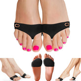 Copper Compression metatarsal pads on the right foot inside a shoe offer ball-of-foot support.