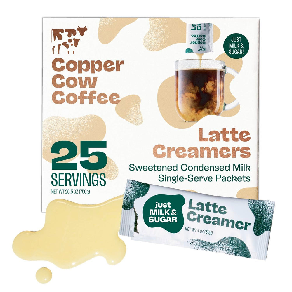 Copper Cow Coffee sweetened condensed milk creamer packets for quick café-style lattes