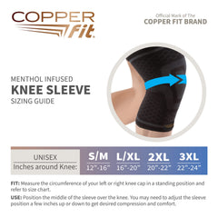 Copper Fit Cool knee sleeve shows 3D-knitted compression for targeted support.