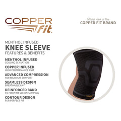 Copper Fit Cool knee sleeve back view emphasizes anti-slip, comfortable all-day wear.