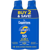 Coppertone Sport sunscreen spray side view 2-pack for easy outdoor sun protection