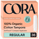 Cora 36 regular tampons with new-look packaging for easy recognition