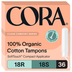 Cora multipack packaging image showing regular and super tampons for everyday protection.