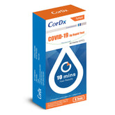 CorDx TyFast at-home kit packaging, compact 4-pack for quick testing anywhere.